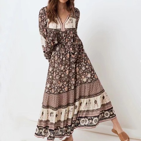 Chemise BOHO à manches longues et laçage pour femme, ensemble de 2 pièces pour les vacances, taille élastique ► Photo 1/6