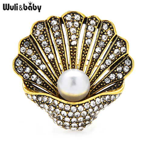 Wuli & bébé Vintage strass coquille broche femmes unisexe perle coquille conception décontracté bureau broche broches cadeaux ► Photo 1/1