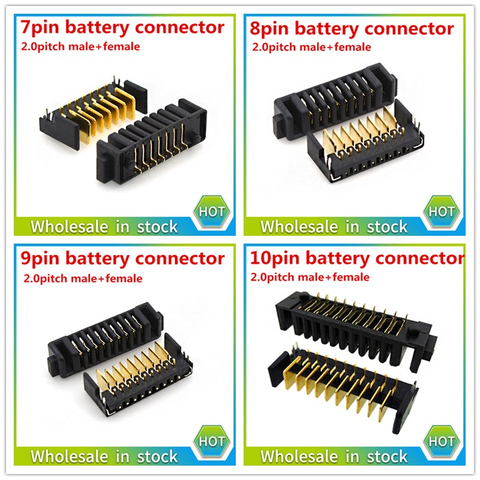 Connecteur de batterie d'ordinateur portable 7 8 9 10 broches, pas de 2.0mm, clip fente de contact, prise mâle et femelle, pied pliant à 180 degrés 1 paire ► Photo 1/5