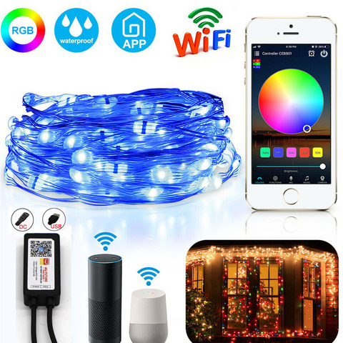 Guirlande lumineuse multicolore, wi-fi, USB, dc 5v, LED, rvb, contrôle du temps, arbre de noël, féerique, pour fête de mariage ► Photo 1/6