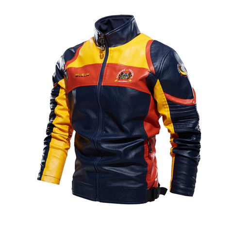 Vestes et manteaux en cuir pour hommes, automne hiver 2022 veste de moto en polaire colorée hommes Vintage Biker ► Photo 1/6