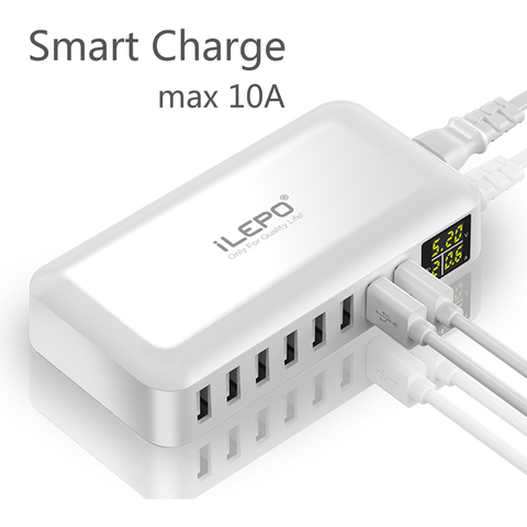 ILEPO 8 ports USB chargeur HUB intelligent rapide Charge LED affichage Multi USB Station de Charge téléphone portable bureau mur maison ► Photo 1/6