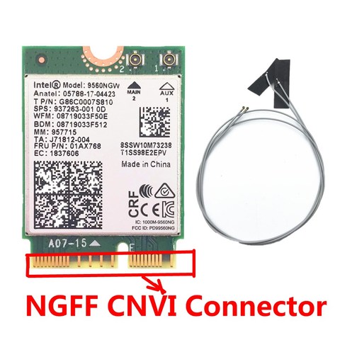 Carte WiFi 2x2 sans fil double bande AC 9560, Bluetooth 2.4 + antennes, pour Intel 9560NGW 802.11ac NGFF CNVI, 5.0/5 ghz ► Photo 1/4