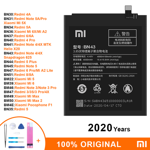 Xiaomi Batterie De Remplacement D'origine BN43 BN40 BN41 BM47 pour Redmi Note 4/4X Redmi 3 3S 3X 4X 3Pro 4/5A Km 5 6 6X/Km A2 Max 2 ► Photo 1/6