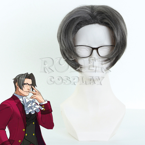 Edgeworth-perruque de Cosplay synthétique courte grise, coiffures centrales, cheveux résistants à la chaleur pour hommes, pour fête ► Photo 1/5