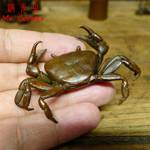 Statue de crabe en cuivre pur, Figurine Miniature, ornement pour animaux de compagnie, artisanat Antique en Bronze, décoration de bureau ► Photo 1/6