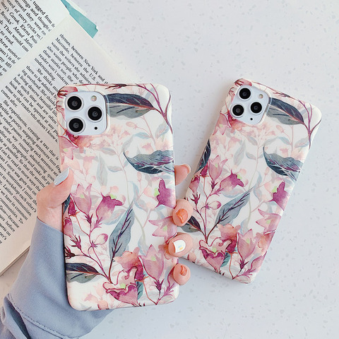 Fleurs rétro Pour iPhone 12 11 Pro Max XR XS MAX pour iPhone 7 8 Plus X Étui Souple TPU Mat Floral Coque Arrière ► Photo 1/6