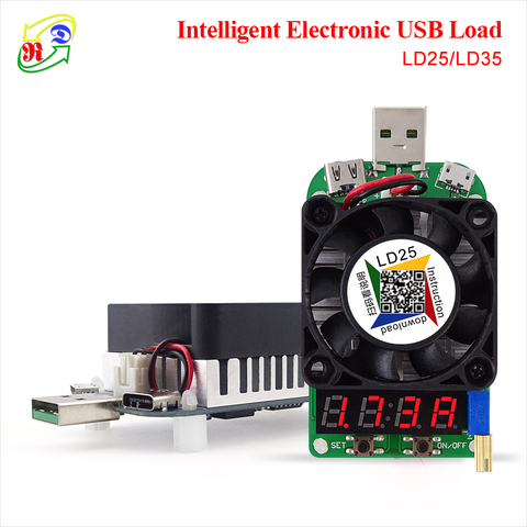 RD LD25 LD35 Électronique résistance de Charge USB Interface Décharge batterie test LED affichage ventilateur réglable tension courant 25 w ► Photo 1/6
