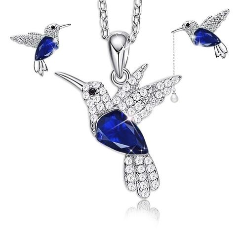 Ensemble de bijoux pour femmes, pendentif en oiseaux, collier et clous, à incrustation, de glissière, Animal ► Photo 1/6