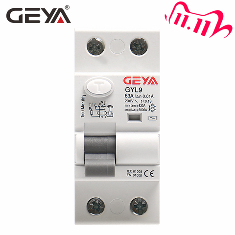 GEYA GYL9 Type AC RCCB | Disjoncteur de courant résiduel AC ELCB 2 pôle 25A 40A 63A 80A 100A RCD 30mA 100mA livraison gratuite ► Photo 1/6