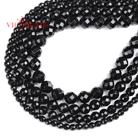 Grandes perles d'agat d'onyx noir à facettes, pour la fabrication de bijoux, Bracelet en pierre naturelle, brin 15 pouces, 4, 6, 8, 10 et 12mm, naturel ► Photo 1/2