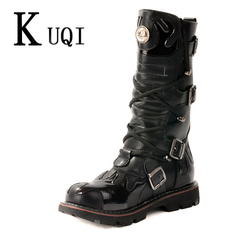 Bottes au genou hommes 45 en cuir véritable haute moto équestre hommes bottes genou haute couture marque désert bottes tactiques ► Photo 1/6