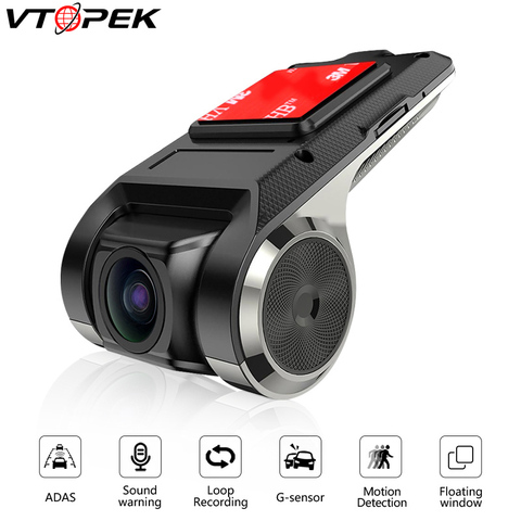 Vtopek-caméra DVR, tableau de bord Usb, enregistrement en boucle pour voiture, lecteur multimédia sous Android, détection de mouvement cachée, avec carte SD ► Photo 1/6