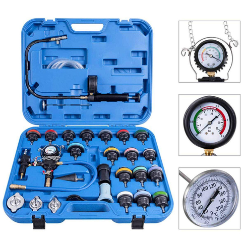 MR CARTOOL ensembles d'outils de réparation de voiture universels 28 pièces testeur de fuite de pression de radiateur de voiture Kits d'outils de recharge de système de refroidissement sous vide ► Photo 1/6