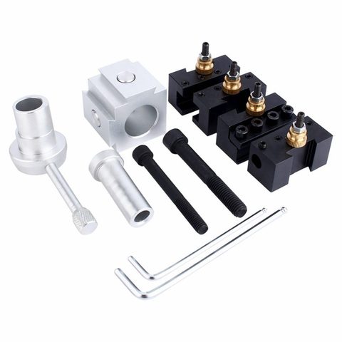 Mini CNC porte-outil de tour changement rapide outil support de coupe-poteau Kit de vis ensemble barre d'alésage tournant face clé de support ► Photo 1/6