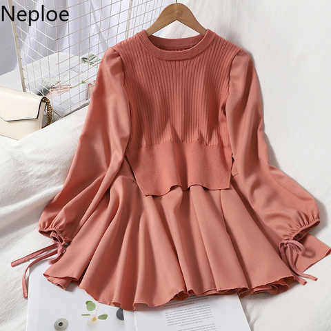 Neploe – Mini Robe pull Patchwork pour femme, vêtement d'automne, couleur unie, tricot, style coréen, 2022 ► Photo 1/6