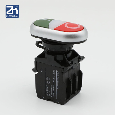 Interrupteur à bouton Double liaison, bouton de démarrage et d'arrêt, rouge et vert, 1nc, 1No ou 2No, 22mm, LA42 ► Photo 1/4