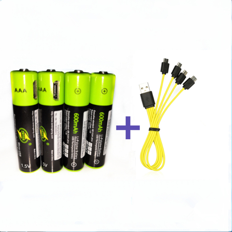 4 pièces batterie rechargeable ZNTER USB 1.5V AAA 600mAh batterie rechargeable USB lithium polymère + 1 pièce câble Micro USB ► Photo 1/6