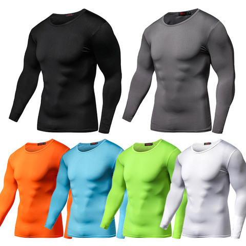 Nouveauté À Séchage Rapide maillot de compression Manches Longues T chemise plus la taille de Remise En Forme Vêtements Solide Colorquick Sec Musculation Crossfit ► Photo 1/6