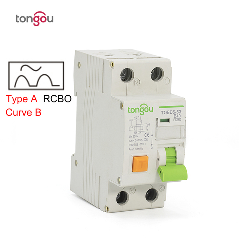 Disjoncteur de courant résiduel électromagnétique de Type A, courbe B RCBO 6KA 1P + N 16A 40A avec courant sur-courant et Protection contre les fuites ► Photo 1/5