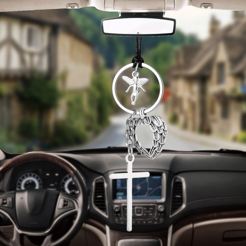 Pendentif de voiture en forme de Crucifix, ailes d'ange croisées, accessoire de décoration pour rétroviseur intérieur de voiture ► Photo 1/6