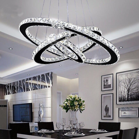 Plafonnier Led suspendu en cristal avec 3 anneaux, design moderne ► Photo 1/6