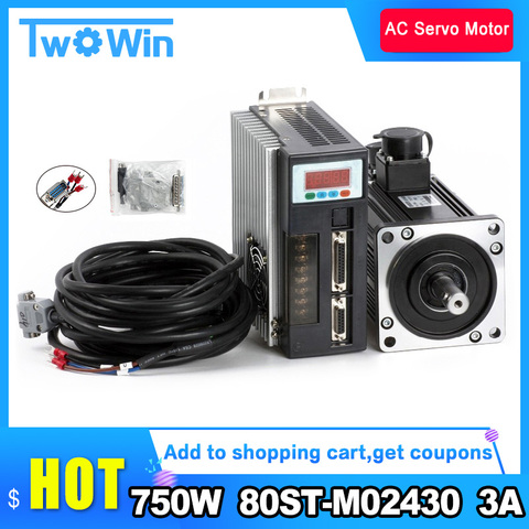 Servomoteur 750W, 3A, AC, 3000 tr/min, monophasé 80ST-M02430, AC + pilote de servomoteur ► Photo 1/6