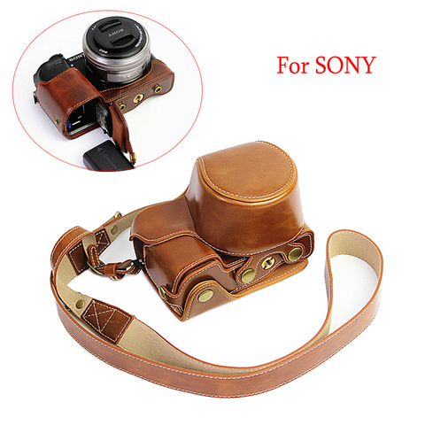 Étui en cuir PU pour appareil photo Sony A6000 ILCE-6100 A6100 A6400 A6300 ILCE-6400, housse de protection avec ouverture de batterie ► Photo 1/6