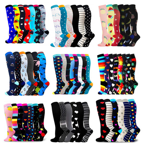 6 paires/pack chaussettes de Compression femmes hommes genou haute chaussettes de sport pour courir Marathon cyclisme œdème diabète varices chaussettes ► Photo 1/6