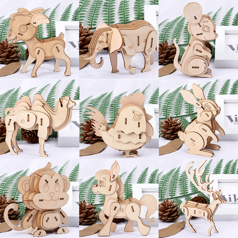 Découpe Laser en bois 3D Puzzle mignon Animal modèle jouets assemblage bois bureau décoration pour enfants enfants cadeau PT018 ► Photo 1/6