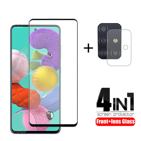 4-en-1 pour Samsung Galaxy A51 verre pour Samsung M21 verre trempé pleine colle protecteur d'écran pour Samsung M31 A51 A71 verre d'objectif ► Photo 1/6