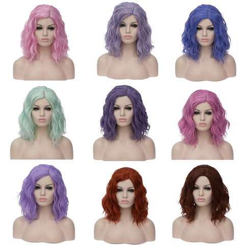 VICWIG-perruques Cosplay synthétiques bouclées pour femmes, cheveux courts, bleus, violets, roses, verts, dorés, jaunes, en Fiber résistante à la chaleur ► Photo 1/6