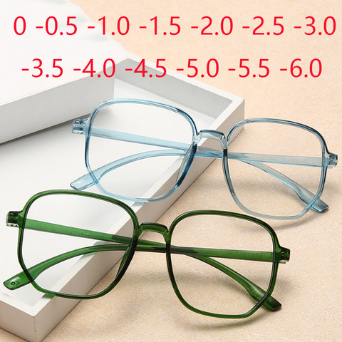 Grand carré myope lunettes femmes noir gris bleu vert cadre moins lentille dioptrie lunettes 0 -0.5 -1.0 -1.5 To -6 ► Photo 1/6