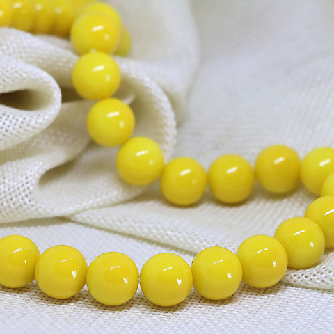 Perles rondes en verre jaune citron, perles synthétiques, amples, de qualité supérieure, 3 à 14mm, à la mode, accessoires pour fabrication de femmes, 38CM, R1, bijoux à bricoler soi-même ► Photo 1/3
