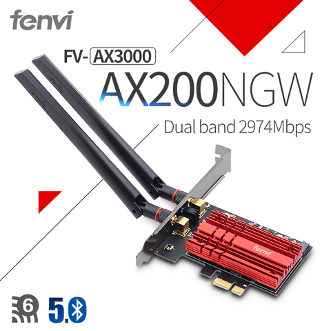 Carte réseau Wi-fi 6 802.11ax, 3000/5Ghz, 2.4 mb/s, PCIe (Intel AX200), adaptateur sans fil double bande, avec Bluetooth 5.0, pour ordinateur de bureau, PCI Express ► Photo 1/6