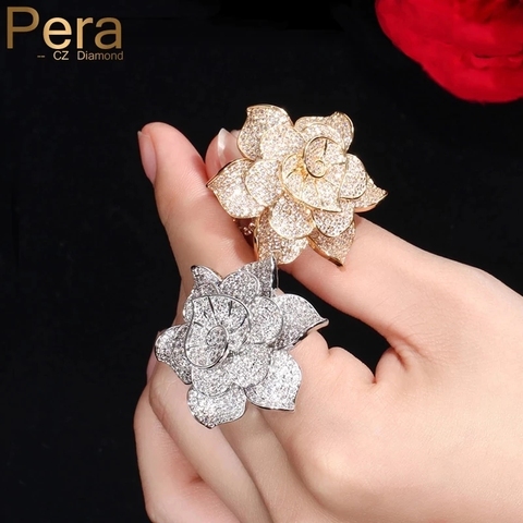 Pera luxe grande déclaration feuille Cluster forme anneau pour les femmes de mariage cubique zircone Dubai mariée bagues bijoux cadeau R091 ► Photo 1/6