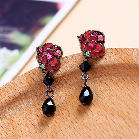 Vintage Style exquis cristal rouge émail Rose fleur acrylique boucles d'oreilles pour les femmes bijoux de mode en gros ► Photo 1/6