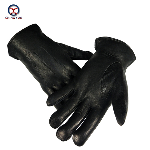 CHINGYUN2022 gants à cordon de serrage | Cuir véritable, laine véritable de haute qualité hommes, rayures décoratives noires, pour l'hiver ► Photo 1/6