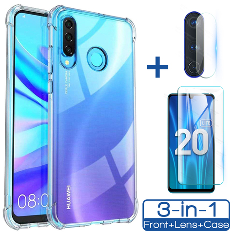 Étui Transparent pour Honor 20 Lite s étui + verre + appareil photo, housse en Silicone souple pour Huawei Honor20 Lite Pro P30 20i 20 Lite 20s étui ► Photo 1/6