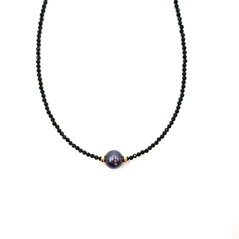 LiiJi-collier ras du cou Unique, perles à facettes noir, perles à facettes tahitiennes, coquille noire, argent Sterling 925, couleur or, cadeau ► Photo 1/6