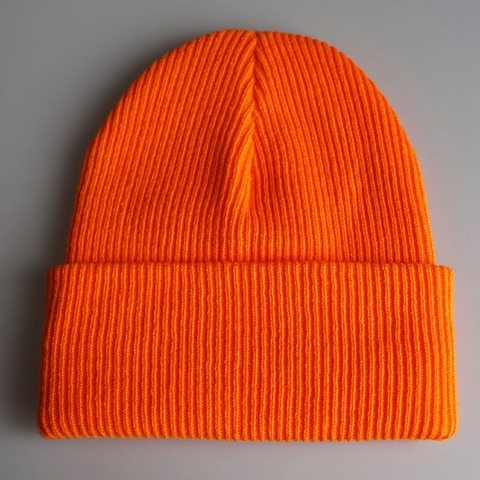 Casquette crâne unie tricot chapeaux hiver chaud manchette bonnets pour hommes femmes Orange jaune noir vert foncé Beige ► Photo 1/6