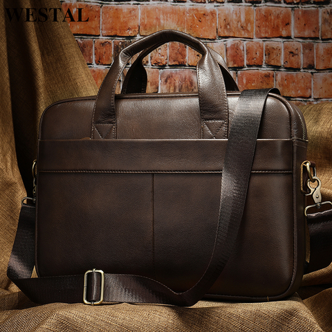 WESTAL sac pour hommes en cuir véritable hommes porte-documents pour ordinateur portable 14 messager hommes en cuir sac portefeuille d'affaires pour Document A4 7022 ► Photo 1/6