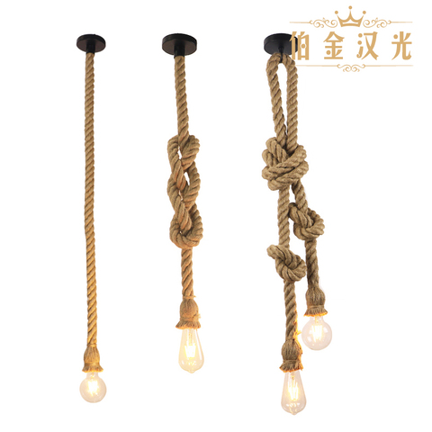Corde de chanvre pendentif lumières vintage rétro personnalité industrielle suspension lampe pour loft salon restaurant Edison lampe à main ► Photo 1/5