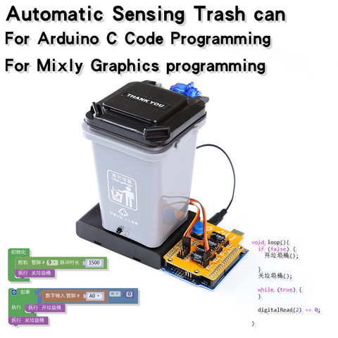 Bricolage Arduino Kit poubelle automatique Robot bricolage Kit UNO R3 Mixly tige éducation enfants programmation bricolage Kit ► Photo 1/6