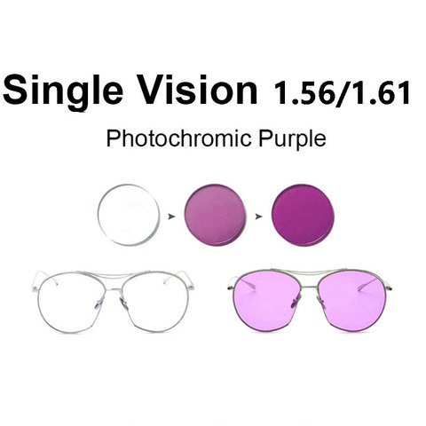 1.56/1.61 lentille photochromique rose ou bleu ou violet à Vision unique gamme SPH-8.00 ~ + 6.00 Max CLY -6.00 lentilles optiques pour lunettes ► Photo 1/6
