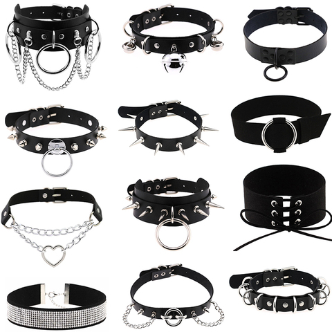 Harajuku Punk Rock gothique Sexy en cuir PU coeur rond pointe Rivet collier ras du cou collier corps 100% bijoux faits à la main cadeau de fête ► Photo 1/6