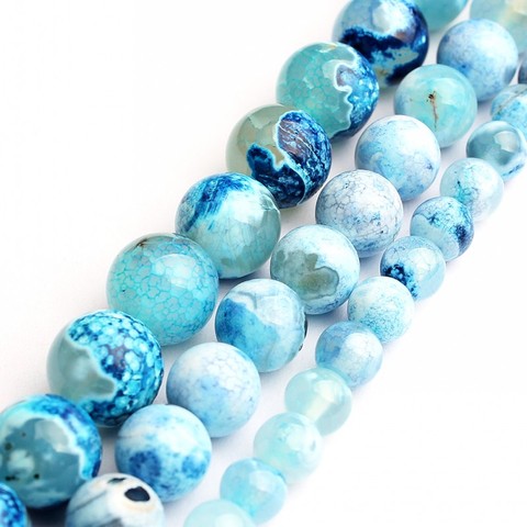 Perles naturelles, veines de Dragon feu bleu, Agates, grosses perles pour la fabrication de bijoux, accessoires 15 