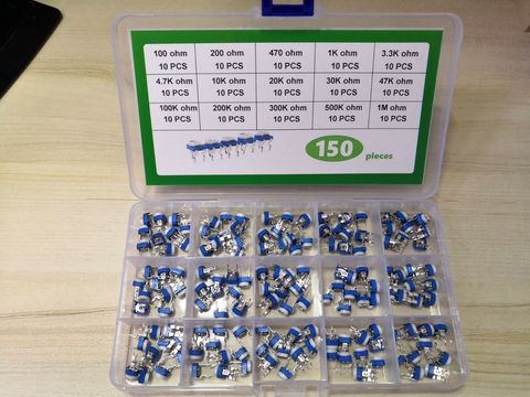 Kit de résistance réglable, 150 pièces = 15 valeur RM-065, boîte de résistance ajustable, 100R ~ 1M, potentiomètre 101 201 501 102 202 502 103 203 303 503 104 204 k ► Photo 1/3