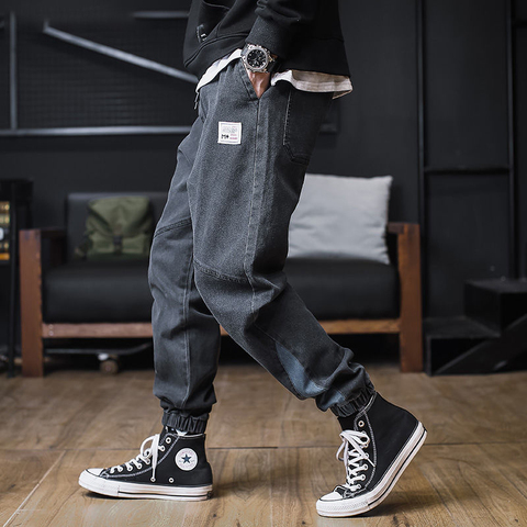 Jean noir grande taille jean homme Hip hop StreetWear Joggers longueur cheville Denim Cargo pantalon poche ample sarouel pantalon de survêtement ► Photo 1/5