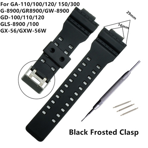 Bracelet de rechange en caoutchouc Silicone bracelet de montre 16mm, adapté à G Shock, noir, étanche, accessoires pour bracelets de montre ► Photo 1/6